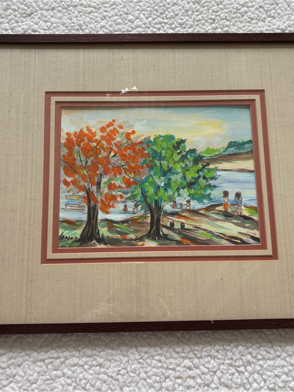 Vintage Framed Impressionist Landscape Painting -River Scene & Trees cottagecore